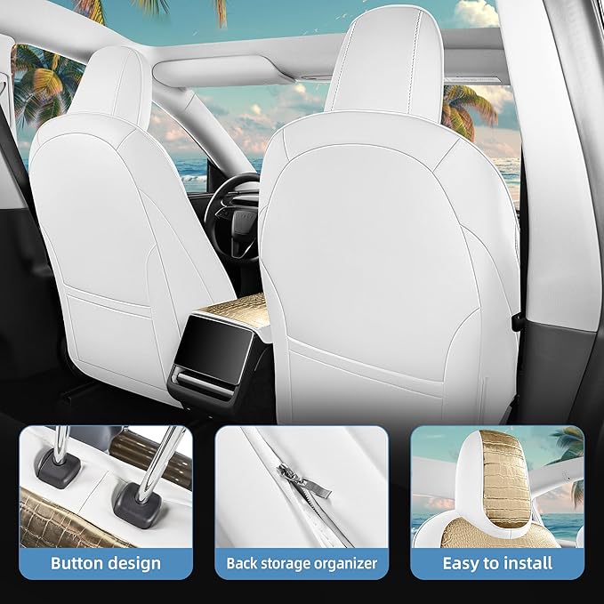 Seat Cover for Tesla Model Y Juniper 2025 2026 Crocodile White Custom Seat Cover for Tesla Model Y Full Set (Crocodile White-25-26)