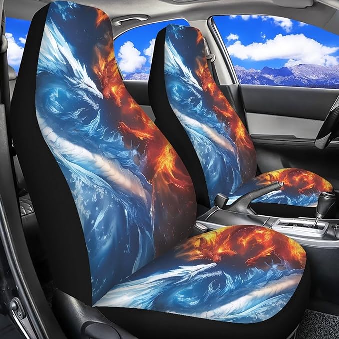 Cool Dragon Car Front Seat Covers Soft Car Seat Cover Easy Installation Breathable Front Seat Cover Protection Interior Accessories Universal for Auto SUV 2 Pcs
