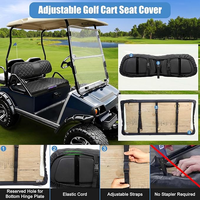 MOSNAI Club Car DS 2000.5-Up Seat Covers, Golf Cart Seat Covers for Club Car DS OEM Ordinary Seat, Front Seat Cover with Concave and Convex Design, Thick Vinyl Leather Comfortable/Breathable