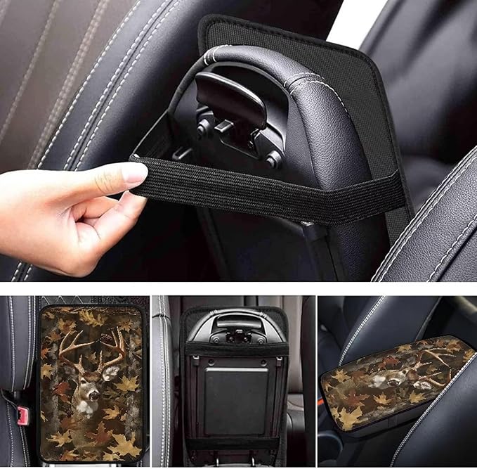 Dreaweet Deer Hunting Camouflage Arm Rest Cover for Car Universal Fit Center Console Cover Anti-Scratch Universal Armrest Cover for SUV Sedan