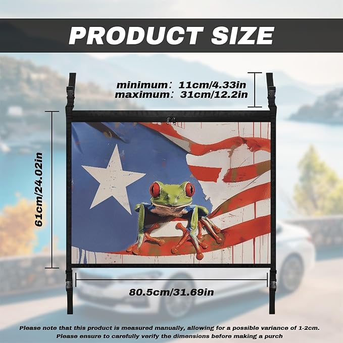 NDISTIN Funny Frog Car Ceiling Storage Net Adjustable Car Ceiling Cargo Net Pocket Puerto Rico Mesh Interior Car Roof Cargo Net Universal Fit for SUV Truck Van Auto Accessory Decor