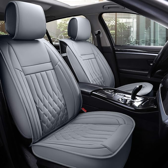 Aierxuan Front Car Seat Covers Universal Fit for Honda Civic Accord CRV, Toyota Camry Prius Rav4 Corolla, Kia, Lexus, Nissan, Mazda, Jeep Cherokee and Most Cars, with Waterproof Leather (Grey)