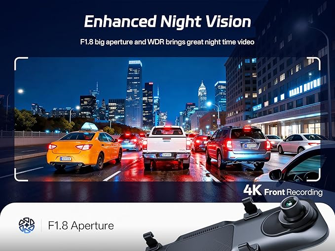Pelsee P12 Pro 4K Mirror Dash Cam w/ADAS and BSD, 5.8GHz WiFi 20MB/s Download, Rear View Mirror Camera 4K Front and 1080P Rear, Voice Control, GPS, Color Night Vision, 12" Touch Screen,32G Memory Card