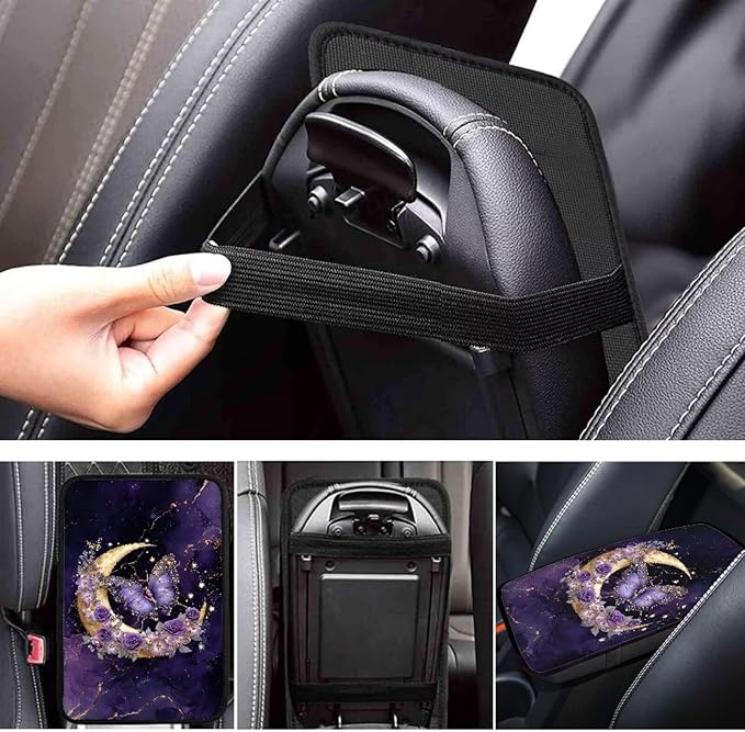 Suobstales Butterfly Moon Rose Marble Print Car Armrest Pad Soft Center Console Arm Rest Protector Cover Universal Car Interior Accessories Decoration