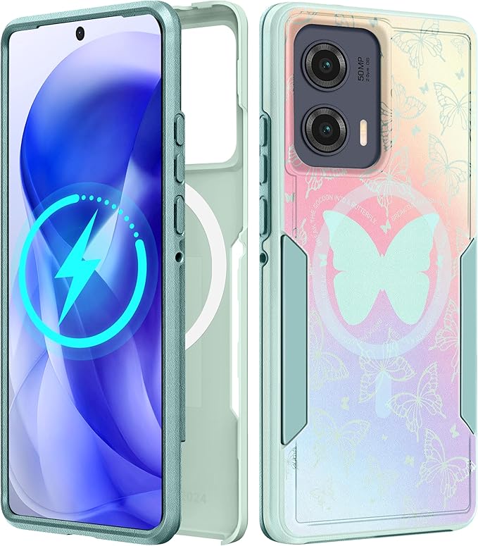 for Moto Edge 2024 Case - Compatible with MagSafe Women Girls Cute Magnetic Protective Phone Cover Girly Kawaii Pretty Butterfly Heavy Duty Shockproof Design for Motorola Moto Edge 2024 Cases
