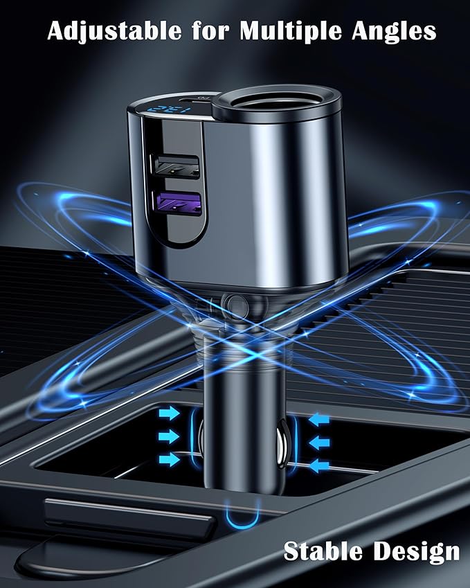 LIHAN USB C Car Charger, 12V/24V Cigarette Lighter Socket Splitter with 3 USB Ports, PD 30W Fast Charging, Compatible with iPhone, Galaxy, iPad, GPS, and More
