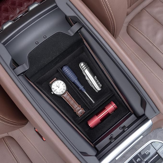 JKCOVER Flocking Material Center Console Organizer Tray Compatible with BMW X5 G05 X7 G07 (2019-2025) and X6 G06 (2020 2021 2022 2023 2024 2025) Accessories Flocked Interior Armrest Insert Storage Box