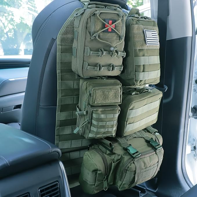 Universal Tactical Seat Back Organizer Vehicle Molle Panel Organizer Storage Bag with 5 Detachable Molle Pouch for All Vehicel Such as Jeep,Truck,SUV, Car, Ford,Chevy etc