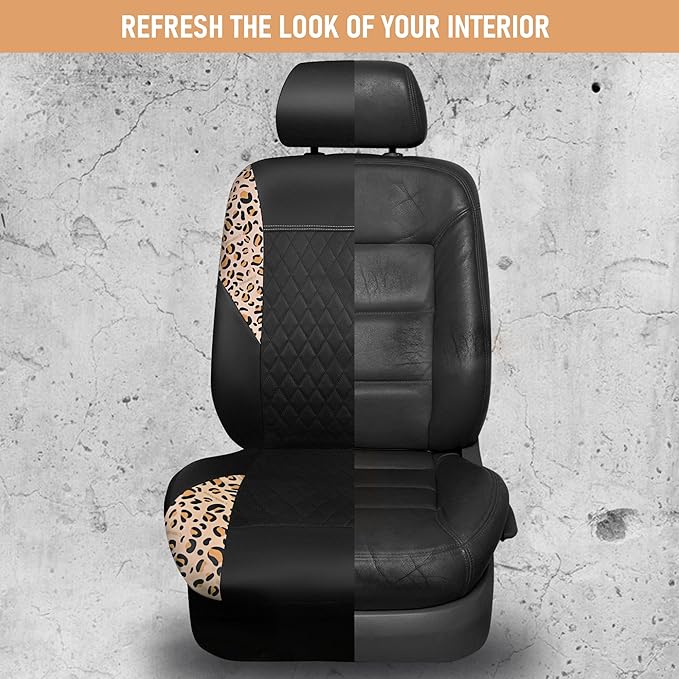CAR PASS Leather Leopard Two Front Seat Cover Only, Universal Quilting Waterproof Deluxe PU Premium Vinyl Luxury Car Seat Cover Airbag Compatible for Most Sedan,SUV,Truck(Two Front, Brown Leopard)