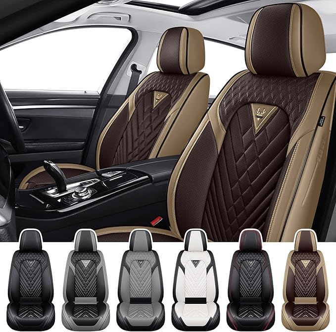 Truck Seat Covers for Toyota Tacoma 2006-2026, Waterproof Premium Leather Full Coverage Car Seat Cover, Muscle Sport Style Auto Interior Seat Cover Sets (Front Set/Brown Coffee)