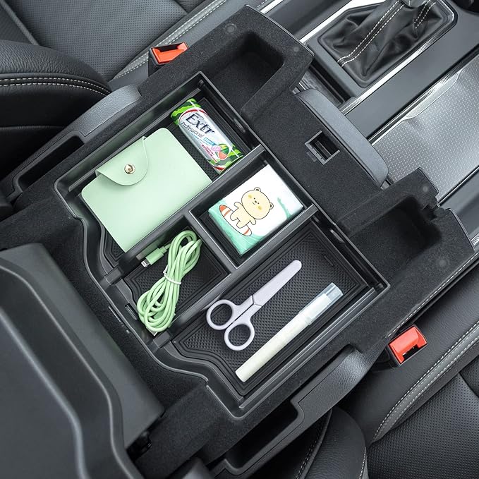 PIMCAR Compatible with 2019-2024 2025 2026 Dodge RAM 1500 2500 3500 Center Console Organizer ABS Plastic Material Interior Accessories Armrest Box Insert Tray (Black Trim)