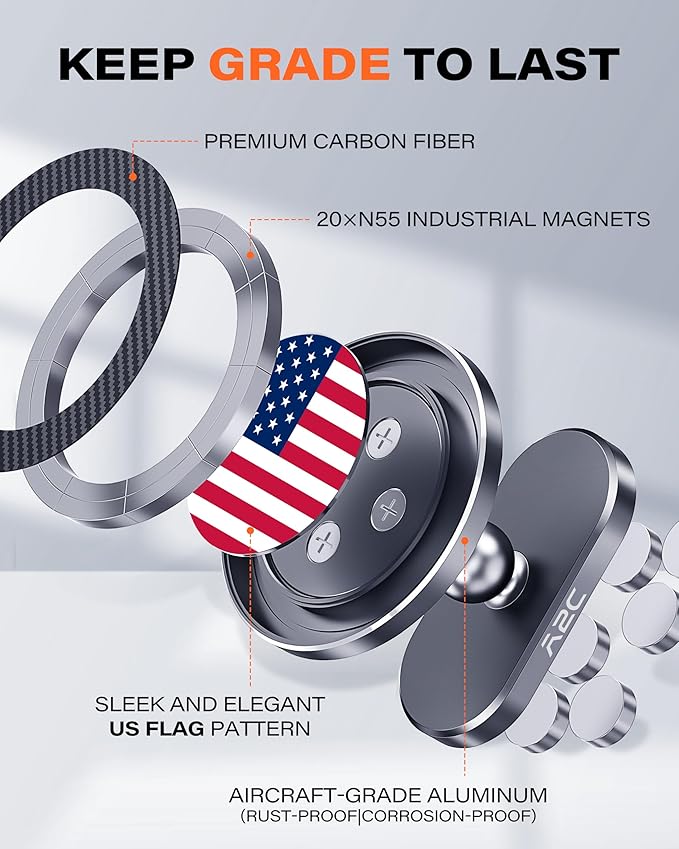 A2C Alloy Magnetic Golf Cart Phone Holder for MagSafe iPhone, Unique Golf Gifts for Men Golfers Dad Father, Golf Gift for Him Husband, Golf Accessories Essentials Gadgets (US Flag)