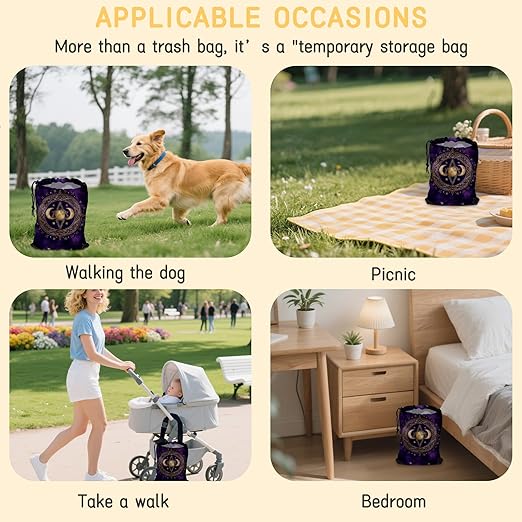 Moon and Star Car Trash Bag,Purple Crescent Moon Hanging Drawstring Car Garbage Bag,Canvas Car Back Seat Organizer with Adjustable Buckle for Men and Women