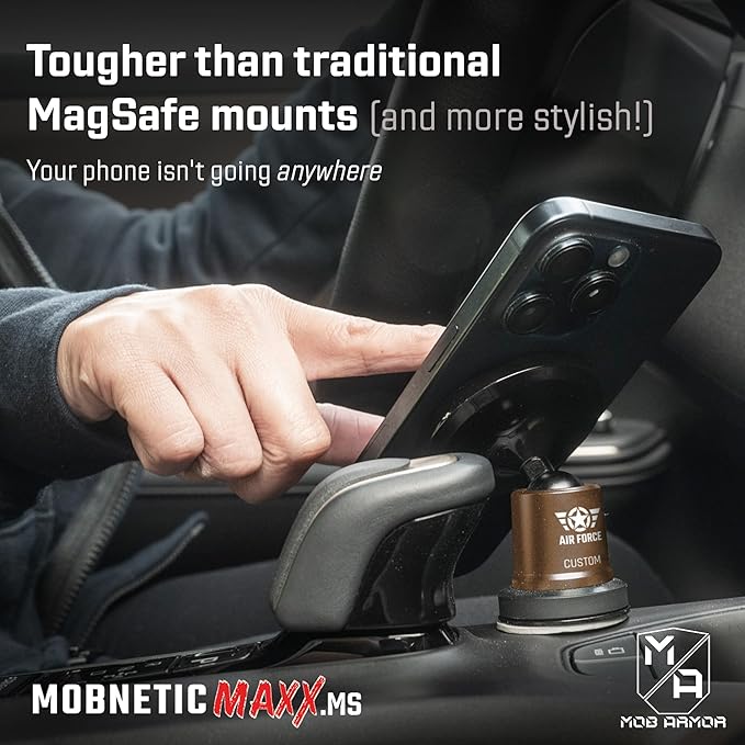 Mob Armor MobNetic Maxx MS - Customized MagSafe Compatible Magnetic Phone Holder for Car, Personalized Phone Mount Made w/Heavy Duty Aluminum Metal, Works w/iPhones & Androids - Bronze