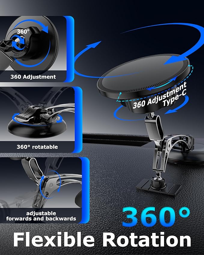 ZBF Magnetic Phone Holder for iPhone MagSafe Car Mount, Vacuum 360°Adjustable Car Phone Holder（Dashboard & Windshield） Magnet Cell Phone Holder Mount for iPhone 17/16/15/14/13 Android Galaxy