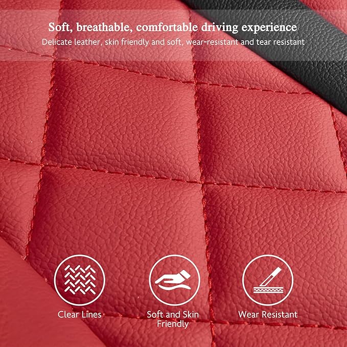 otoez Car Seat Covers Full Set, Red Leather Seat Cover 5 Seat Waterproof & Breathable Automotive Seat Cushion Protector Full Coverage for Cars Sedens Trucks SUVs Vans (Red)
