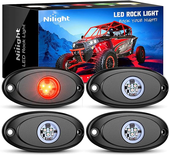Nilight LED Rock Light 4PCS Underglow Wheel Well Pods Waterproof Exterior Underbody Roof Rack Side Lamps for Car Truck Pickups ATV UTV SUV Motorcycle Boat, Red Color
