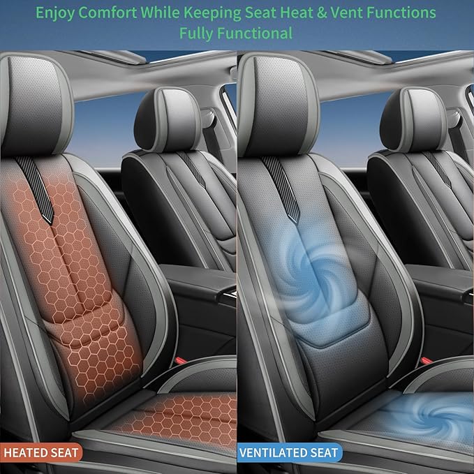 Fit Outback Car Seat Covers for Subaru Outback 2010-2024 2025 2026 -Upgraded Premium Waterproof & Breathable Leather,Airbag Compatible,All-Weather Seat Cushion Protector,2 Front/Black-Grey