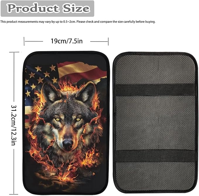 American Flag Car Center Console Cover Wolf Car Armrest Cover Soft Comfortable Armrest Cover for Car Center Console Universal Fit Most Car,SUV,Trucks Car Deco Accessories