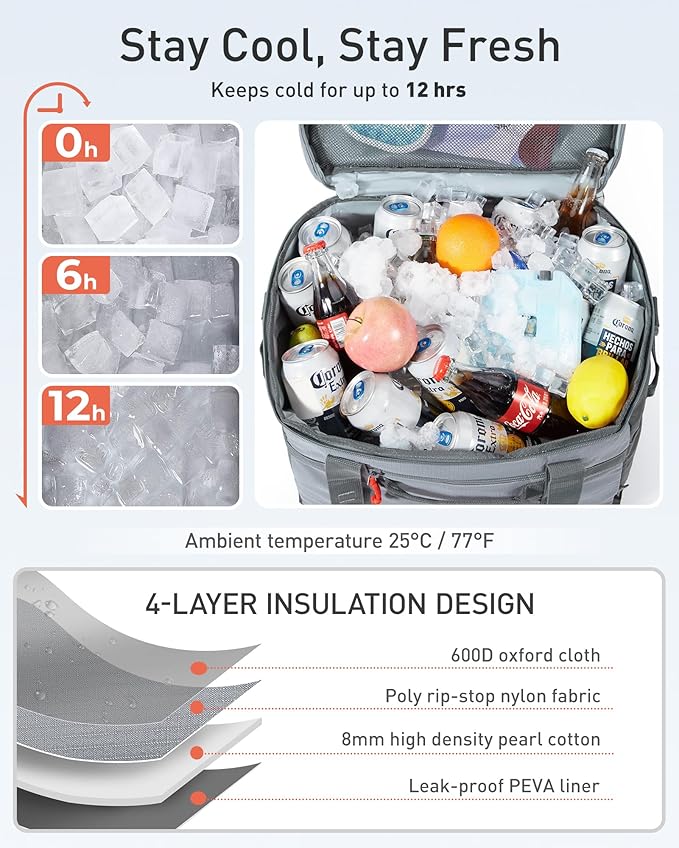 TOURIT Soft Sided Cooler Bag Insulated 48/60 Cans, Large Collapsible & Leakproof Ice Chest for Picnic, Beach, Camping, Travel