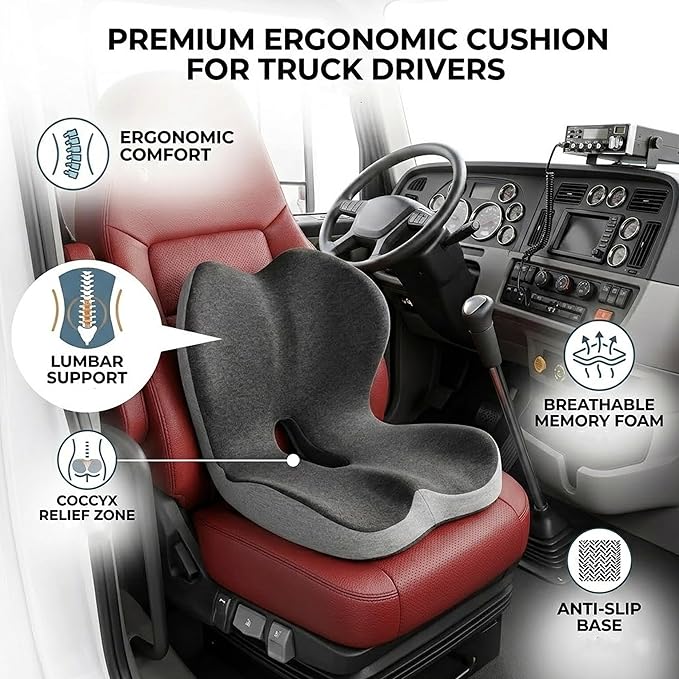 Ultimate L-Shaped Truck Driver Seat Cushion - Ergonomic Memory Foam Back & Tailbone Support - Breathable Cool-Mesh Pressure Relief Pad for Office Chairs, Semi-Trucks, & Long-Haul Driving