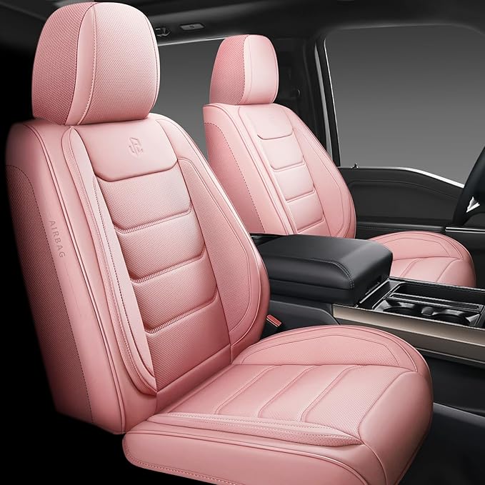 Full Coverage Faux Leather Car Seat Covers Full Set,Automotive Seat Covers for Cars,SUVs Pick-up Truck, Car Seat Cushion, Pink Seat Covers for 5 Seats,Car Seat Protector