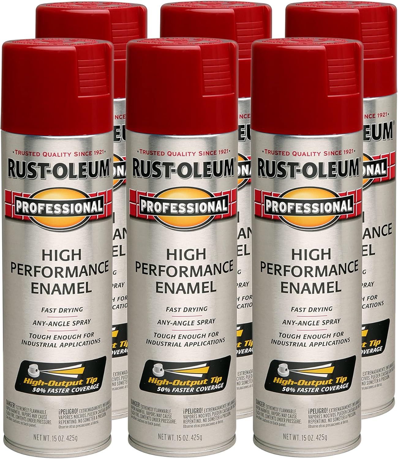Rust-Oleum 7565838-6PK Professional High Performance Enamel Spray Paint, 15 Oz, Gloss Regal Red, 6 Pack