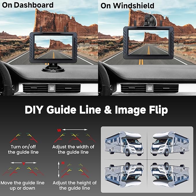 Magnetic Solar Wireless Backup Camera for Truck RV Car Trailer Pickup: HD 1080P No Wiring No Drilling IR Night Vision IP69K Waterproof Rechargeable Portable Backup Camera with 5" IPS 2-Split Monitor