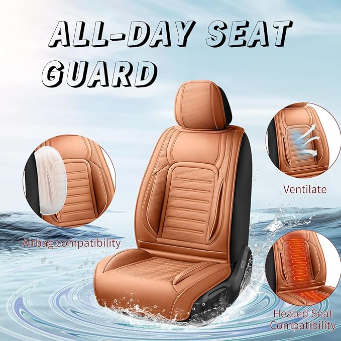 Fit HRV Premium Leather Car Seat Covers Compatible with Honda HRV 2016-2025 2026, Breathable, Wear Resistant, Airbag Compatible, All-Weather Protection & Full Coverage, Full Set Brown