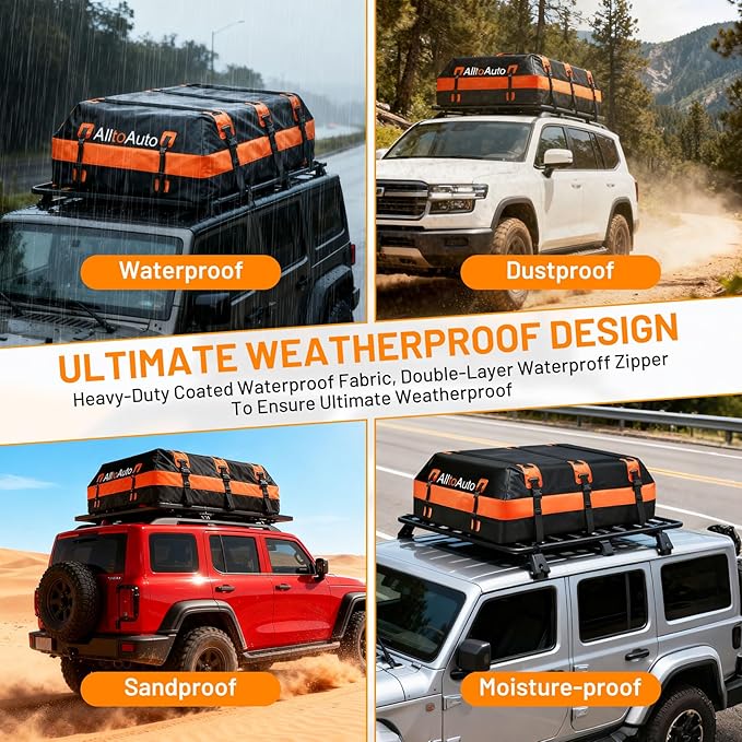 Car Rooftop top Cargo Carrier 21 Cubic feet 100% Waterproof Heavy Duty PVC for All Cars with/Without Rack, Includes Anti-Slip Mat, 10 Reinforced Straps, 6 Door Hooks, Luggage Lock