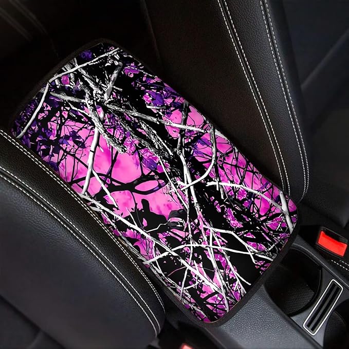 Suobstales Pink Camo Print Car Center Console Armrest Cover Fashion Armrest Cushion Cover Pad Auto Car Interior Decorative Accessories Universal Fit Sedan Truck SUV