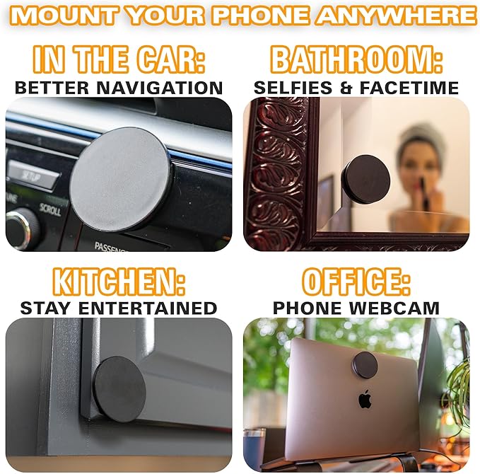 Scooch Magnetic Phone Mount Compatible with MagSafe, for Wall, Car, and Dash, Compatible with iPhone 15/14/13/12, Strong Magnets, Magnetic Wall Mount, Sticks to Hard, Flat Surfaces (2-Pack)