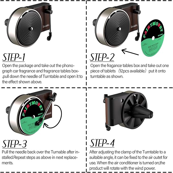 Maicican 12PCS Customizable Car Air Freshener Vent Clip, Pop Singer Album Cover Record Player Shape, Music Lover Gifts. (Retro)