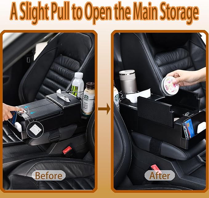 Car Center Console Organizer Armrest, Universal Multi-Function Storage Box with Card Holder, Tissue Box for Vehicle Interior Organization