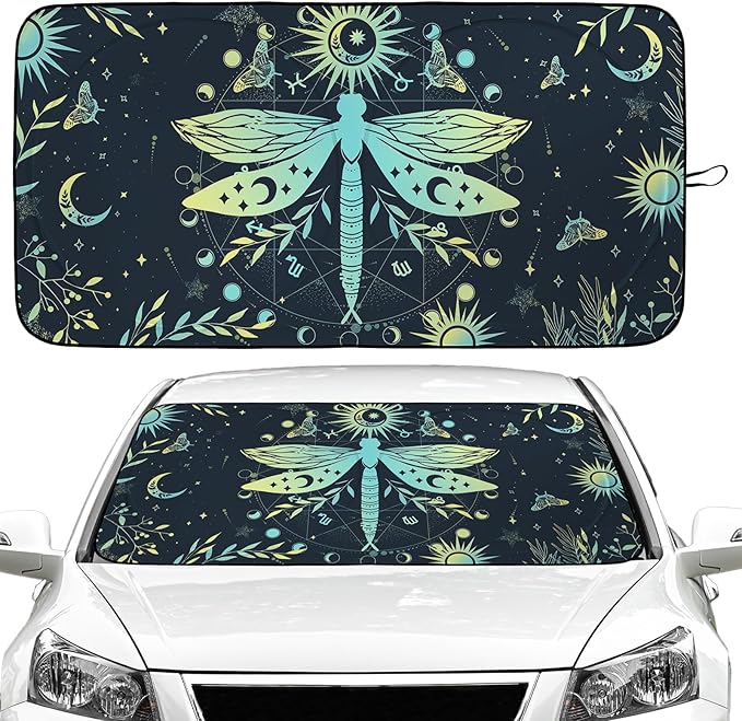 Dragonfly Car Windshield Sun Shade Foldable Sunshade Front Window Cover Sun Visor Protector Accessories (59x27.5 inches)