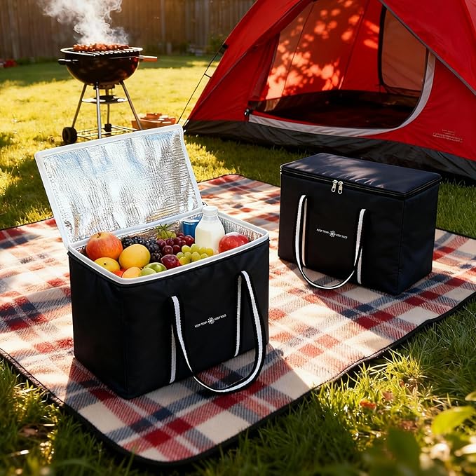 modscape Large Heavy Duty Insulated Grocery Bags–Delivery Bags with Hard Bottom Food Transport,Thermal Bags for Cold and hot Food, Collapsible Cooler for Shopping & Travel, Camping & Beach