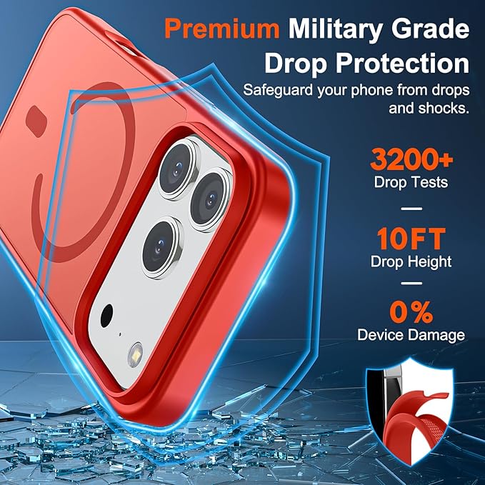 SUPFINE Magnetic for iPhone 17 Pro Max Case (Compatible with MagSafe)(Military Grade Drop Protection) Translucent Matte Shockproof with Anti-Fingerprint Phone Cover,Red