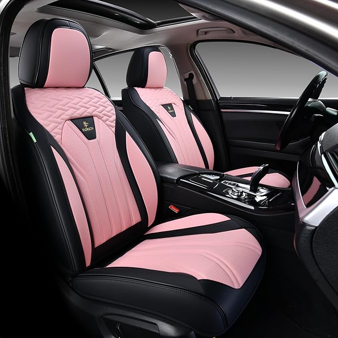 FLORICH Automotive Seat Covers for Cars Front Seats, Leather Car Seat Covers Waterproof Pink & Black Seat Covers 2 Pack, Universal Seat Protector for Most Cars Trucks SUV