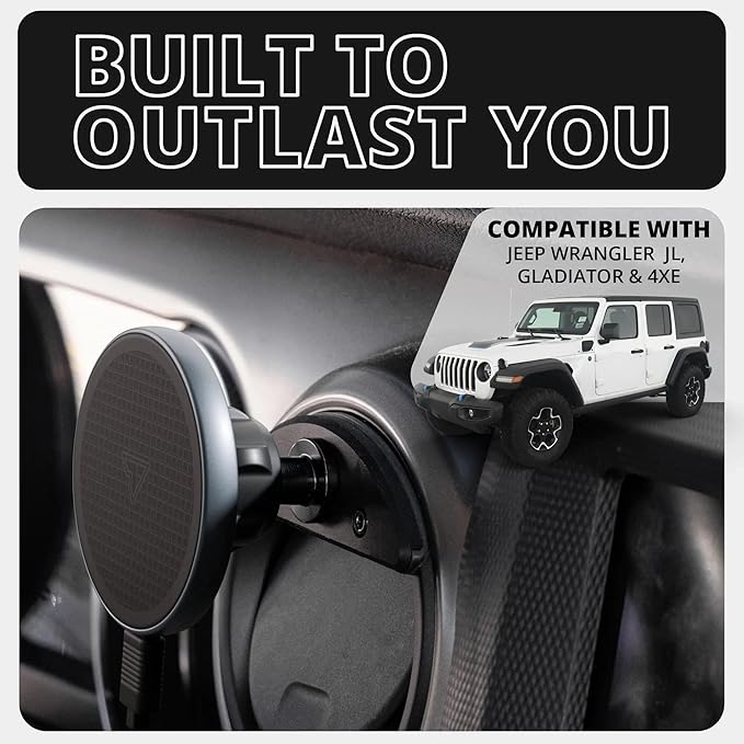 Tackform Link Vent Mount Magnetic Wireless Charging Phone Holder - Compatible with MagSafe, 2018-2023 Jeep Wrangler JL, 4XE, and Gladiator JT | CNC Billet Aluminum Bracket, Zero Slip | Short Reach