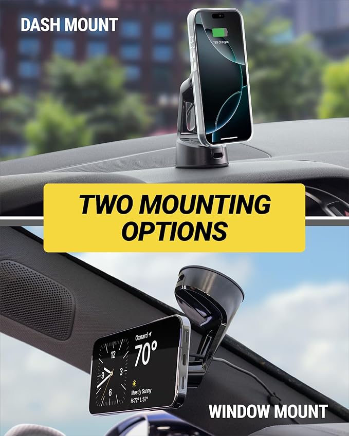 Scosche MPQTRWD Qi2 MagSafe Car Mount Charger 25W Fast Wireless Charging Phone Holder for Windshield or Dashboard, Magnetic Cell Phone Mount Compatible with iPhone 17/16/15/14/13 Series & Samsung S25