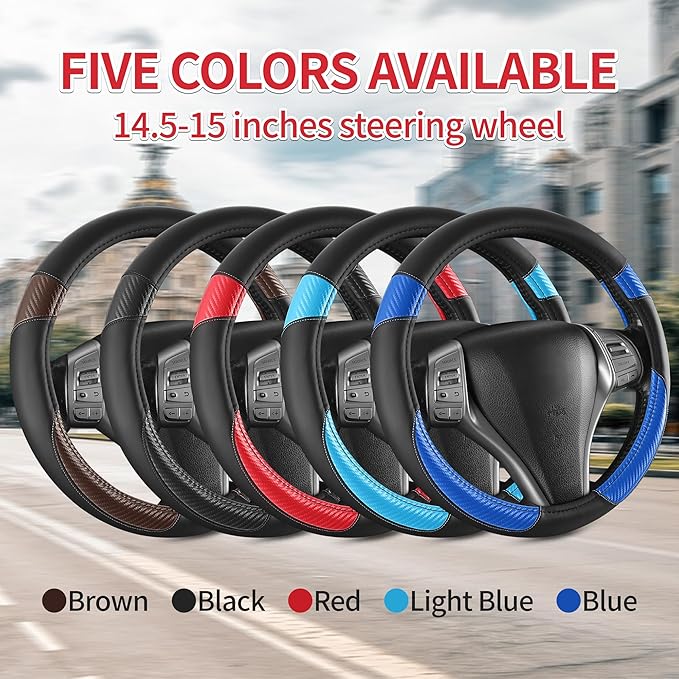 Non-Slip Car Nappa Leather Steering Wheel Cover,Universal Car Accessories Women Men Fit 14" 1/2-15" Suvs/Vans/Sedans/Cars/Trucks,Blue