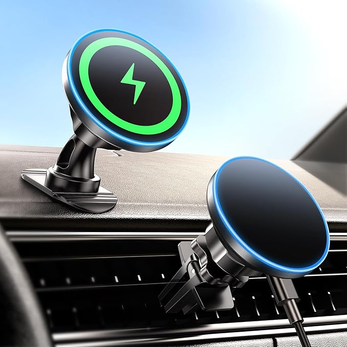 BHHB for iPhone 17 Magsafe Car Mount Charger, [2026 New] 15W 2in1 Magnetic Wireless Car Charger, fits for Magsafe Car Charger, Vent/Dashboard Phone Holder Mount for iPhone 17 16 15 14 13 12 Series