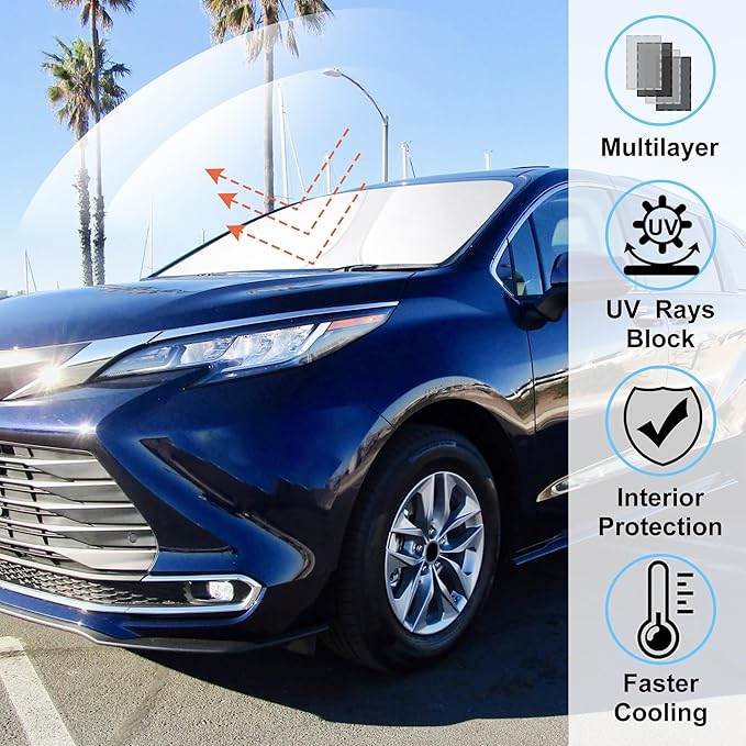 Windshield Sun Shade Fit for 2021 2022 2023 2024 2025 2026 Toyota Sienna Mini Van Accessories Front Window Sunshade Keeps Your Car Cooler