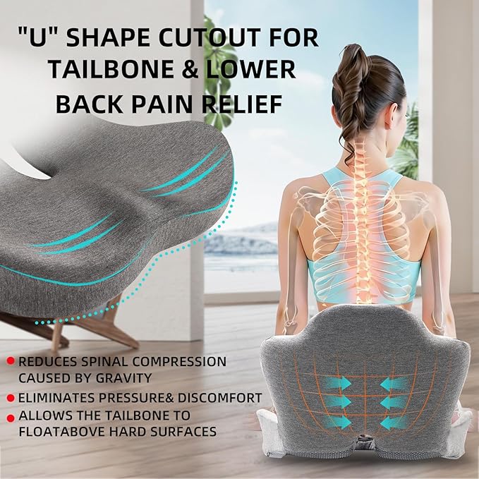 Seat Cushion, Memory Foam Truck Seat Cushion, L-Shaped Ergonomic Design Chair Cushion with Lumbar Support for Back Pressure Relief, for Long Sitting Office Worker and Truck Drivers