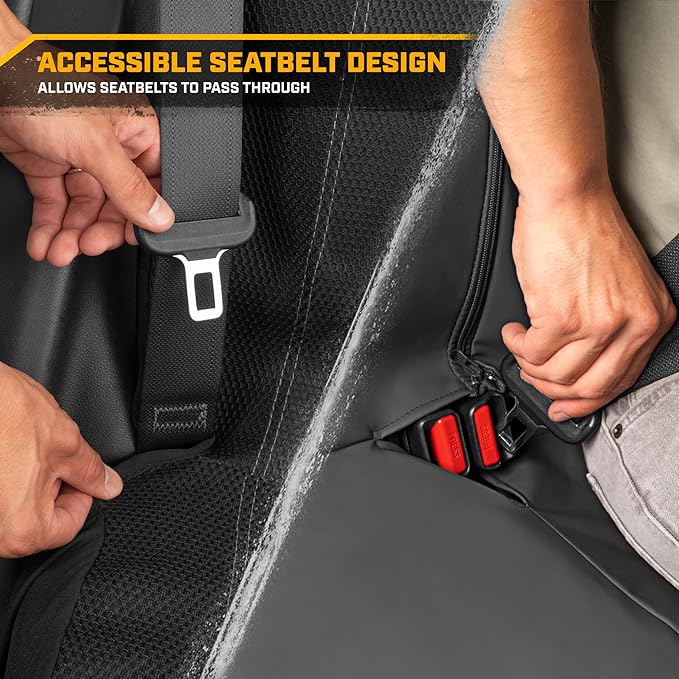 CAT PU Leather Rear Bench Seat Cover – Gray, 60/40 Split Fit for Cars, Trucks, SUVs – Waterproof, Scratch-Resistant, Semi-Universal Fit Rear Seat Protector for Most Auto Interior – Easy Install