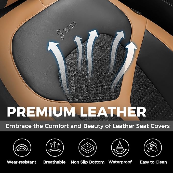 FLORICH Car Seat Covers Front Seat, Universal Seat Cover 2 Seats, Automotive Seat Covers with Mesh Leather, Waterproof Car Seat Protector, Breathable Car Seat Cushion for Most Car SUV Truck Orange