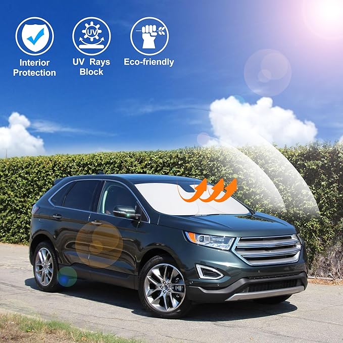 Windshield Sun Shade Custom Fit for 2015-2024 Ford Edge SUV Accessories Foldable Sunshade Sun Blocker Protect Car from Sun Rays & Heat Damage Keep Car Cooler