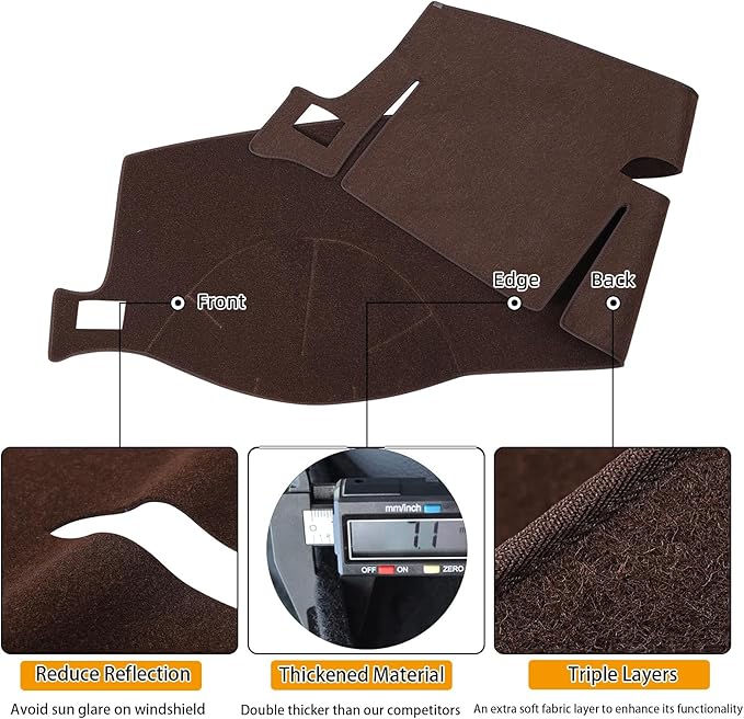 Dash Cover Mat Fit for 2007-2014 Chevy Tahoe Avalanche Suburban GMC Yukon/2007-2013 Silverado LTZ GMC Sierra SLT,Dashboard Cover Carpet Pad w/o Dash Speaker (Brown)