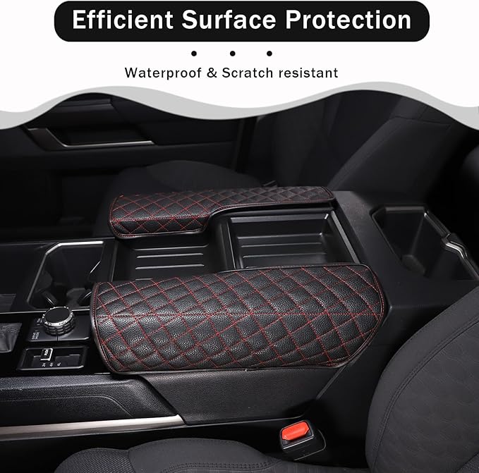 2PCS Center Console Armrest Cover for Toyot@ Tundra 2022-2025 /Sequoia 2023-2025 Accessories, Leather Front Seat Armrest Box Cushion Protector Waterproof Anti-Scratch (Left-Hand Drive)