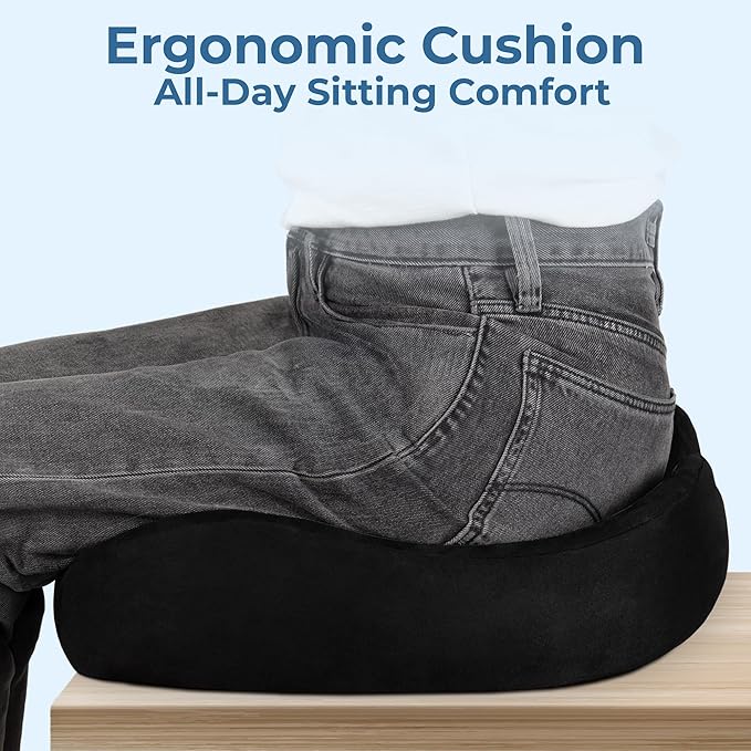 5 STARS UNITED Seat Cushion - Memory Foam Chair Cushion for Tailbone Pain Relief - Ergonomic Support for Coccyx, Sciatica & Butt - Office, Desk & Gaming Chair, Car Seat, Wheelchair, Black Suede